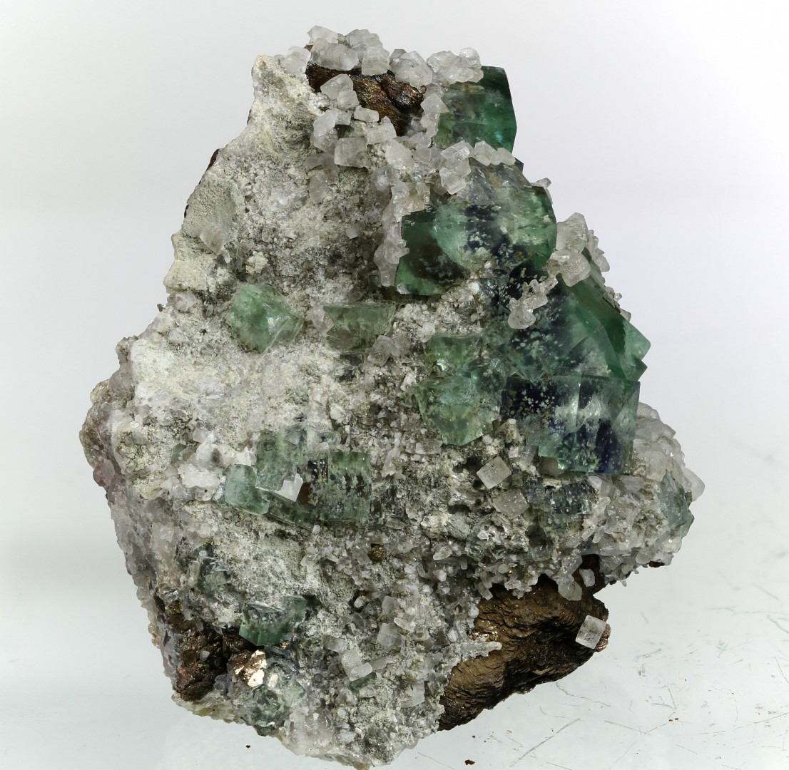 Calcite On Fluorite With Pyrrhotite