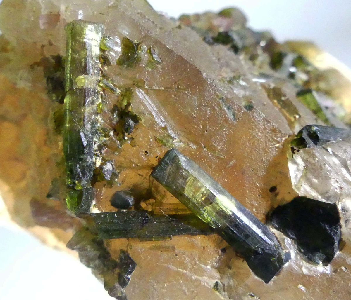 Elbaite On Smoky Quartz