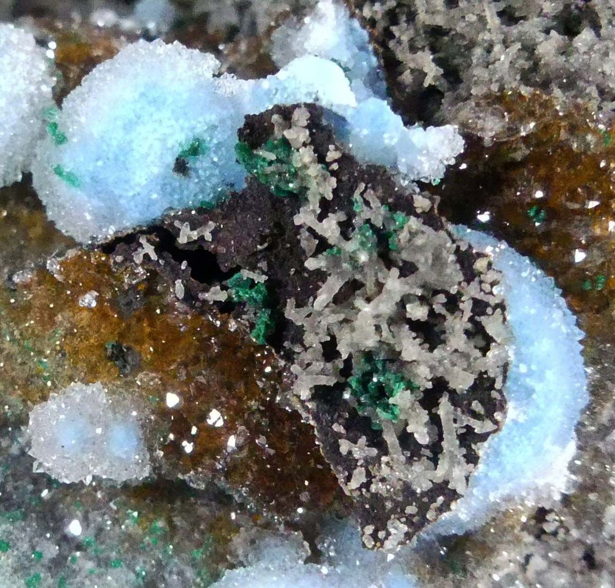 Plancheite With Strontianite Malachite & Quartz