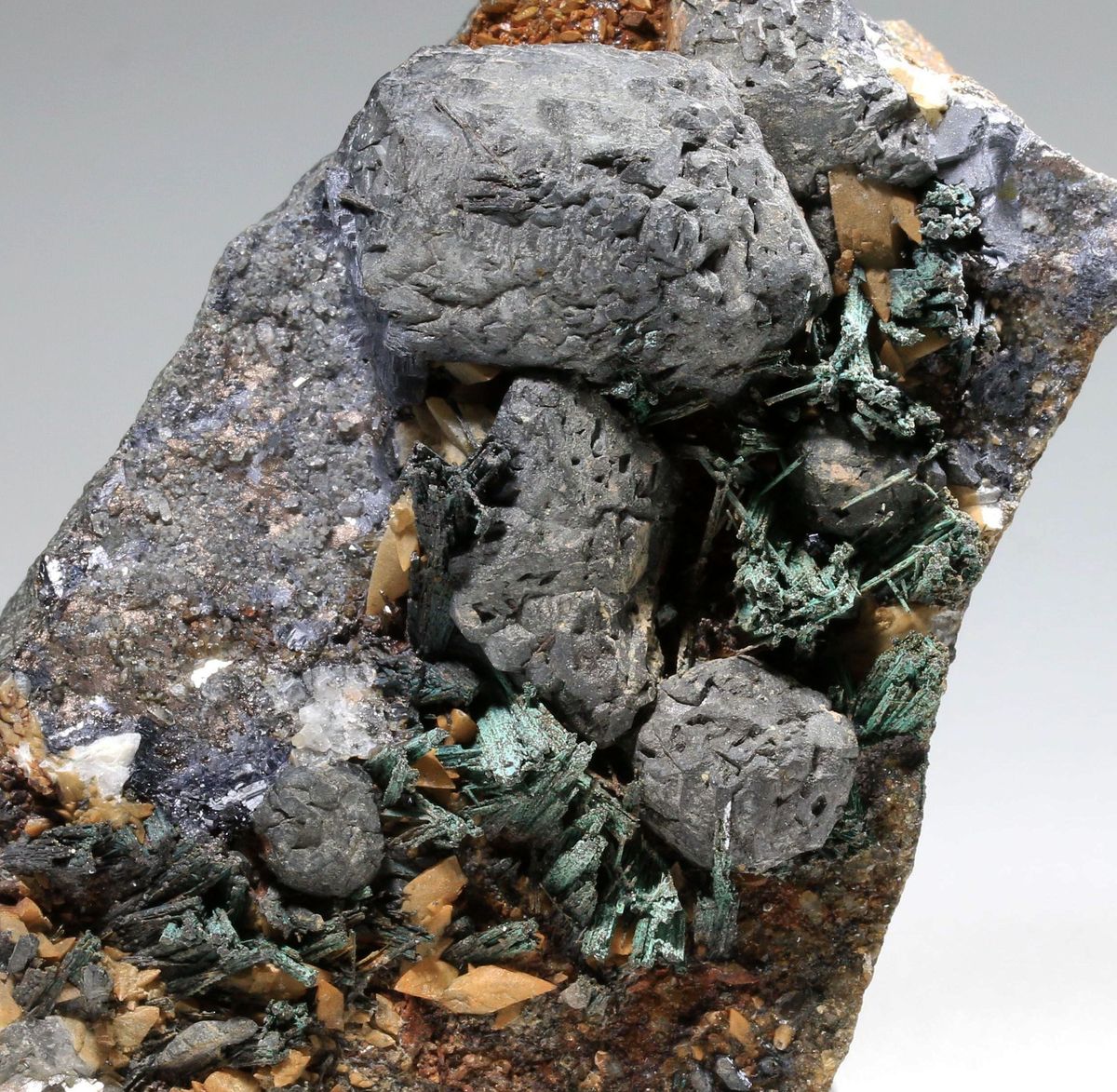 Gerhardtite On Betekhtinite With Galena & Calcite