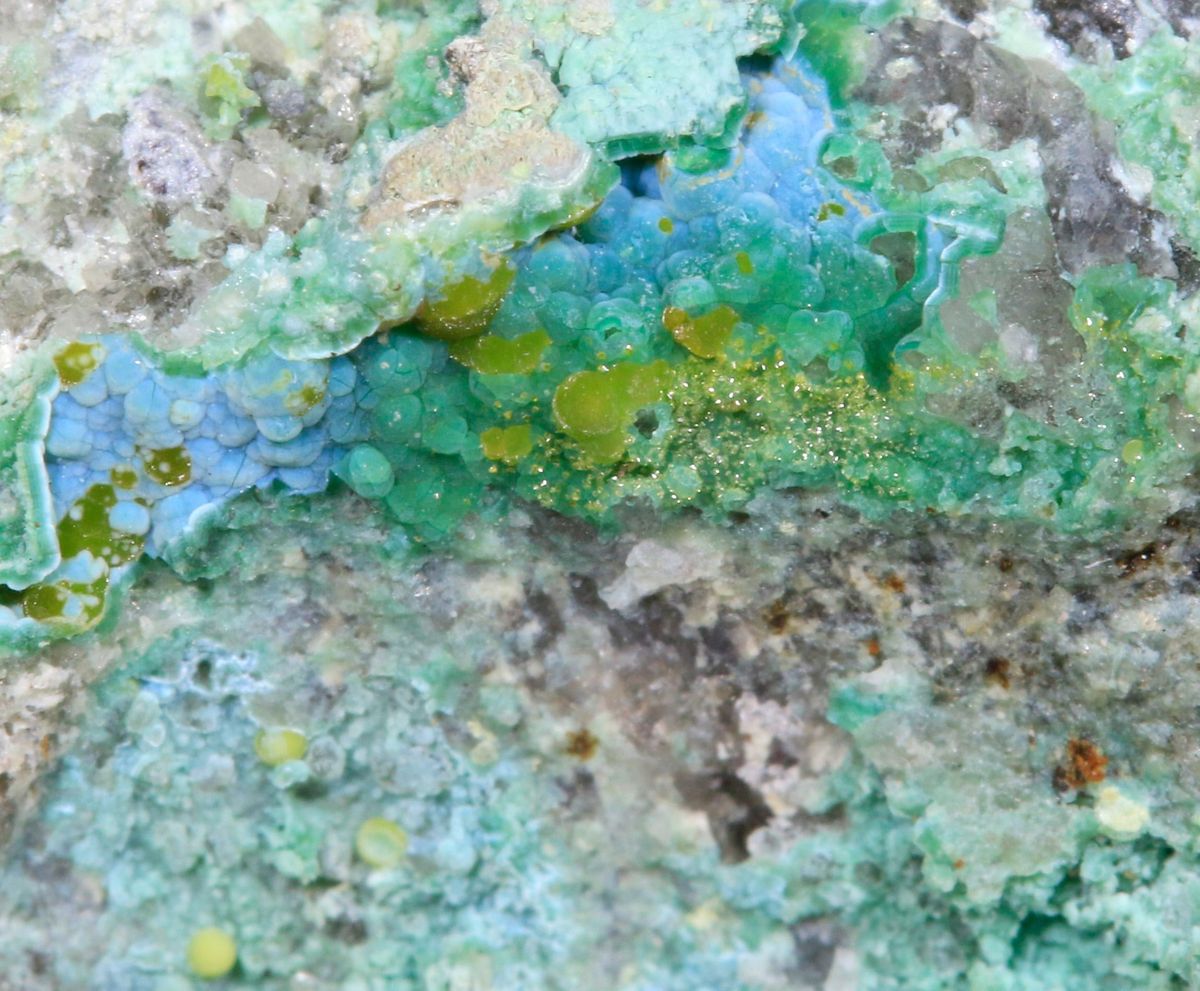 Eulytine Beyerite & Namibite On Chrysocolla