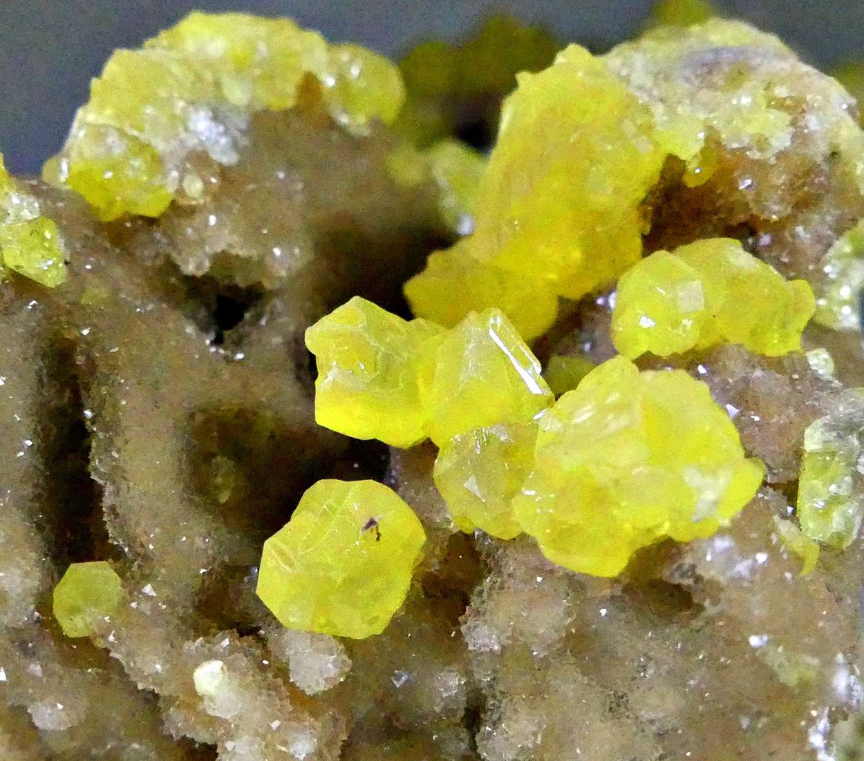 Native Sulphur On Calcite