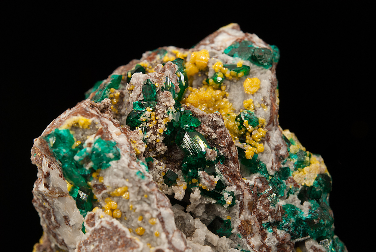 Dioptase With Mimetite On Dolomite