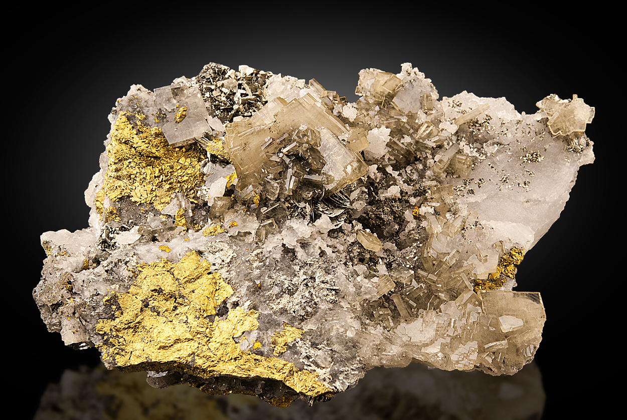 Baryte & Marcasite On Quartz & Chalcopyrite