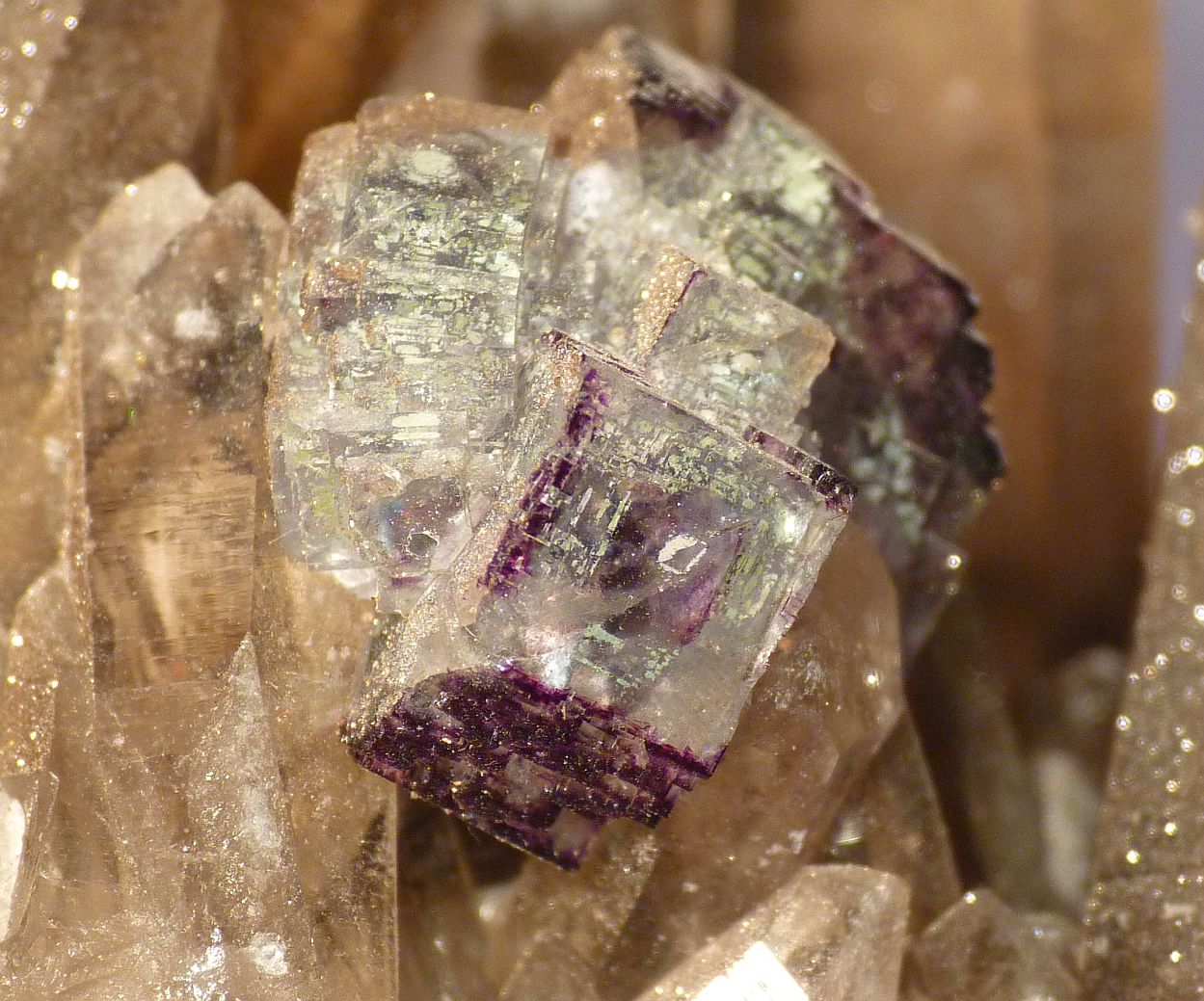 Fluorite On Smoky Quartz