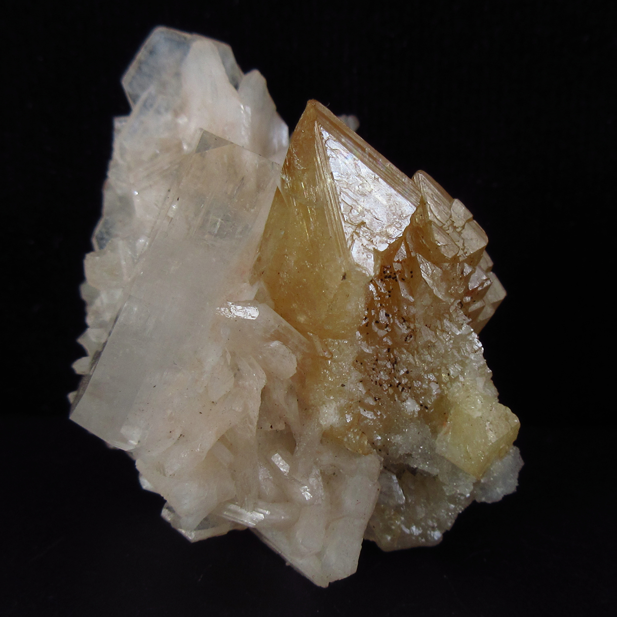 Powellite With Apophyllite On Stilbite