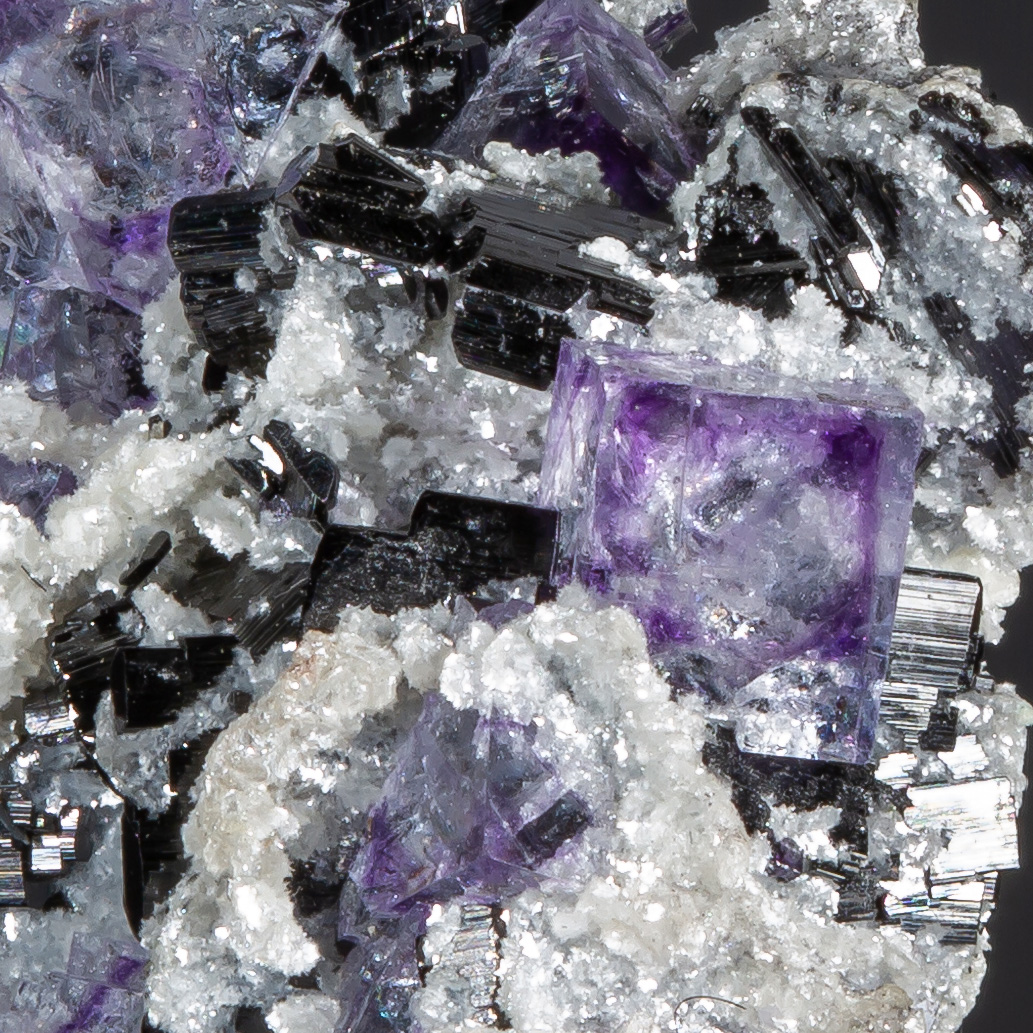 Fluorite Wolframite & Arsenopyrite On Calcite