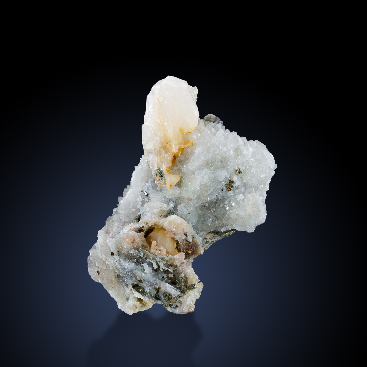 Schapbachite In Calcite On Quartz