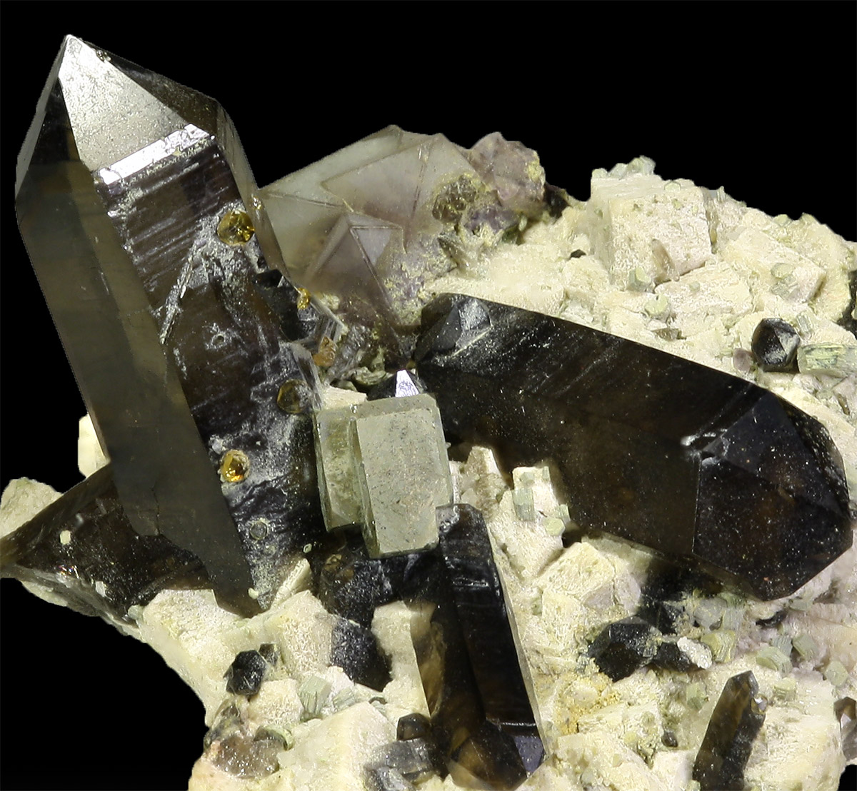 Smoky Quartz Fluorite Pyrite Spessartine & Feldspar