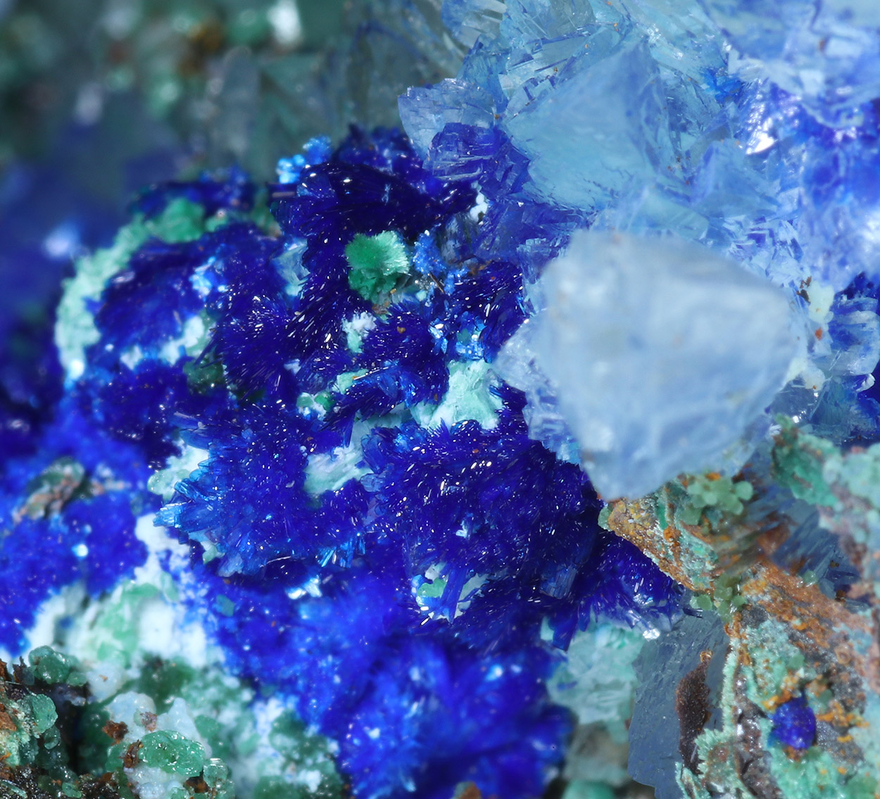 Aragonite Azurite Cuprian Adamite & Malachite