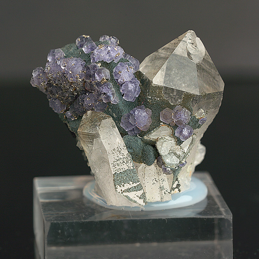 Fluorite On Ferberite & Rock Crystal
