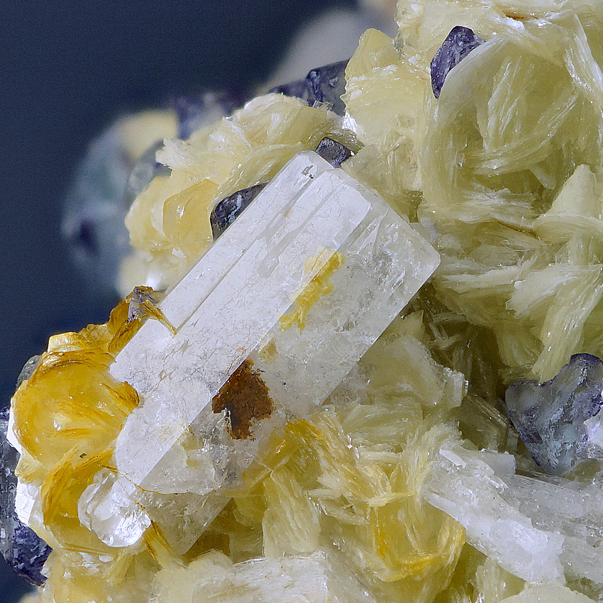 Fluorite With Beryl & Herderite On Muscovite