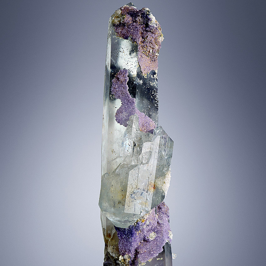 Topaz & Fluorite On Rock Crystal