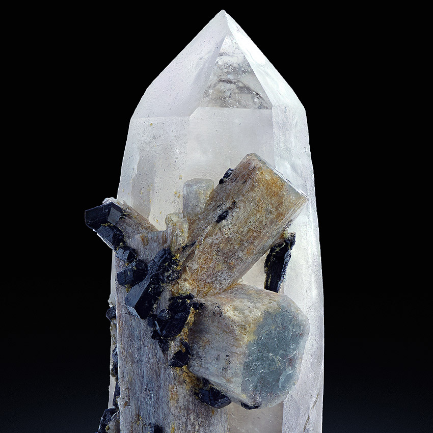 Beryl & Schorl On Rock Crystal