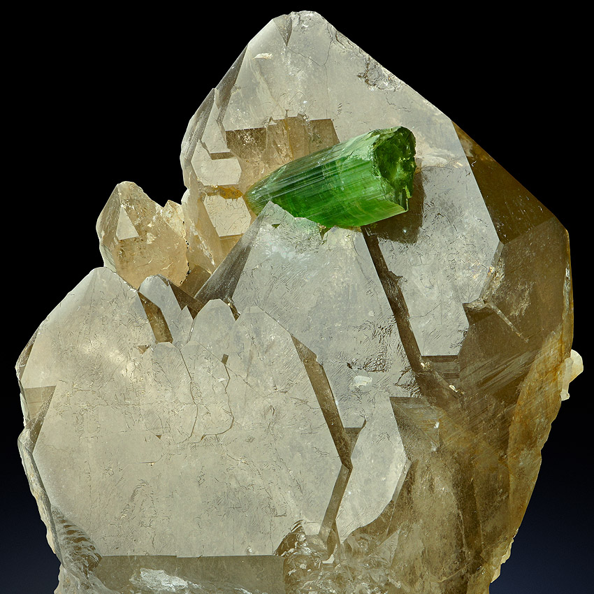 Tourmaline Var Verdelite On Smoky Quartz