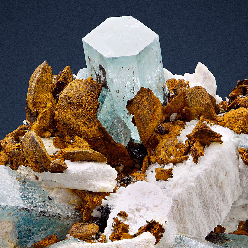 Aquamarine & Limonite Psm Siderite With Schorl