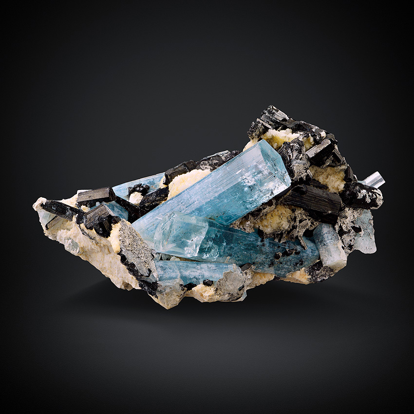 Aquamarine & Schorl On Microcline