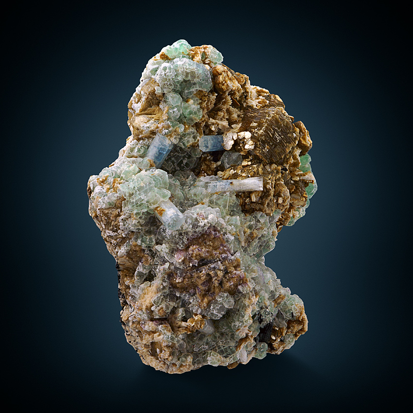 Aquamarine On Fluorite & Lepidolite