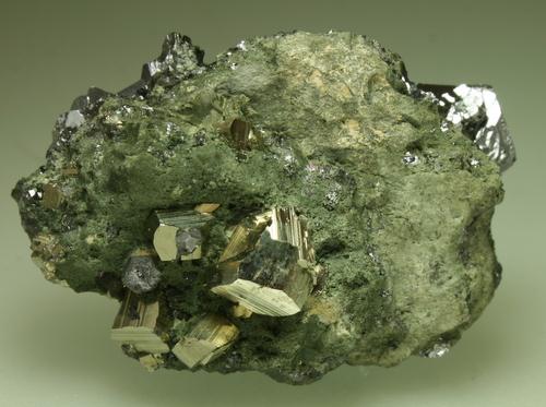 Galena & Pyrite On Sphalerite With Chlorite