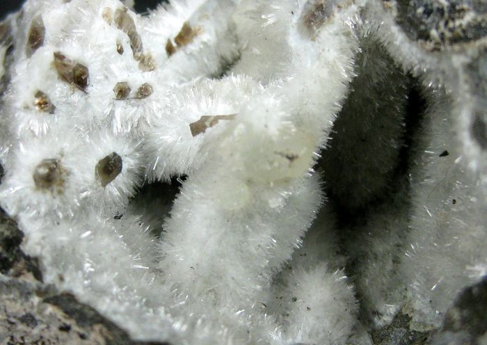 Natrolite On Smoky Quartz