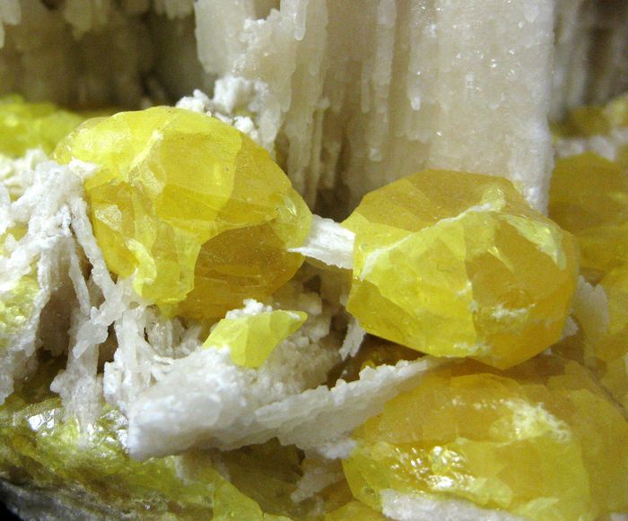 Native Sulphur On Aragonite