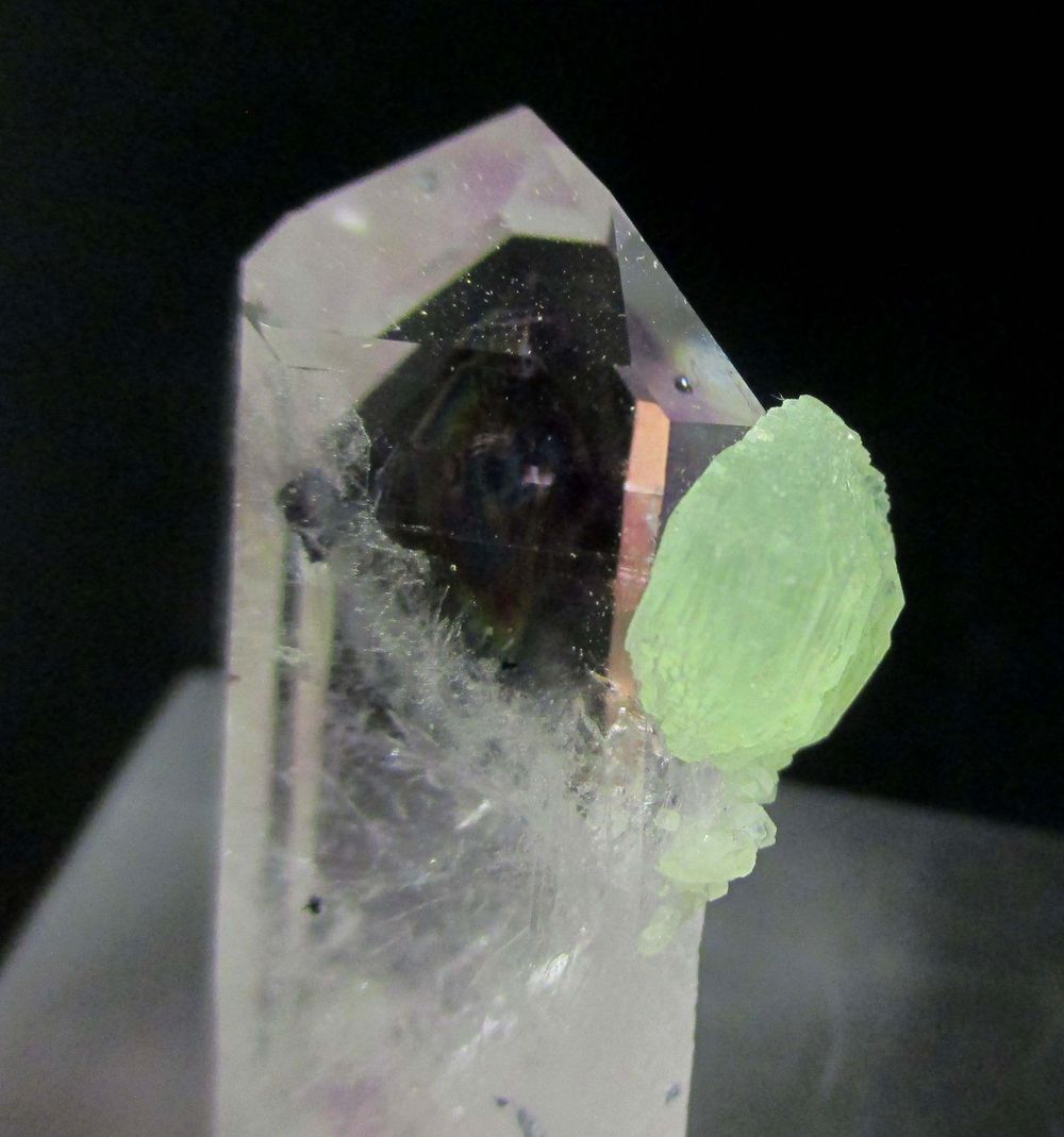 Prehnite On Amethyst With Hematite Inclusions