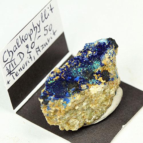 Chalcophyllite With Tenorite & Azurite