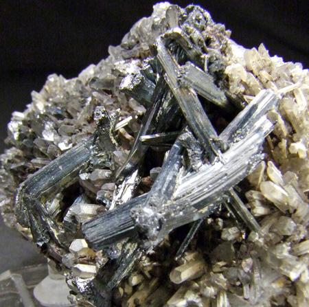 Stibnite On Quartz & Tourmaline