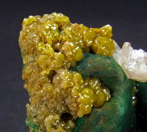 Pyromorphite On Malachite With Cerussite