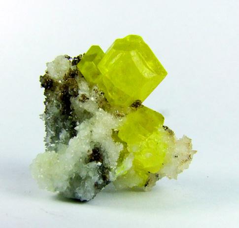 Sulphur On Aragonite & Bitumen