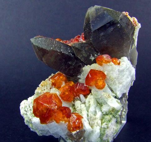 Spessartine On Orthoclase & Smoky Quartz