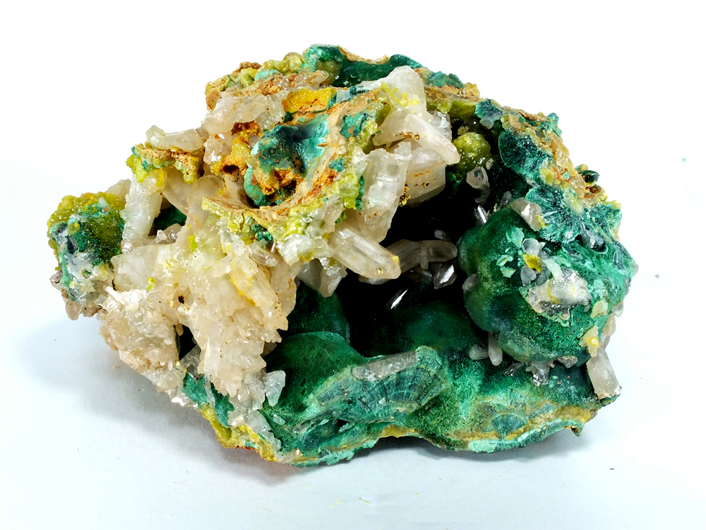 Pyromorphite & Cerussite On Malachite