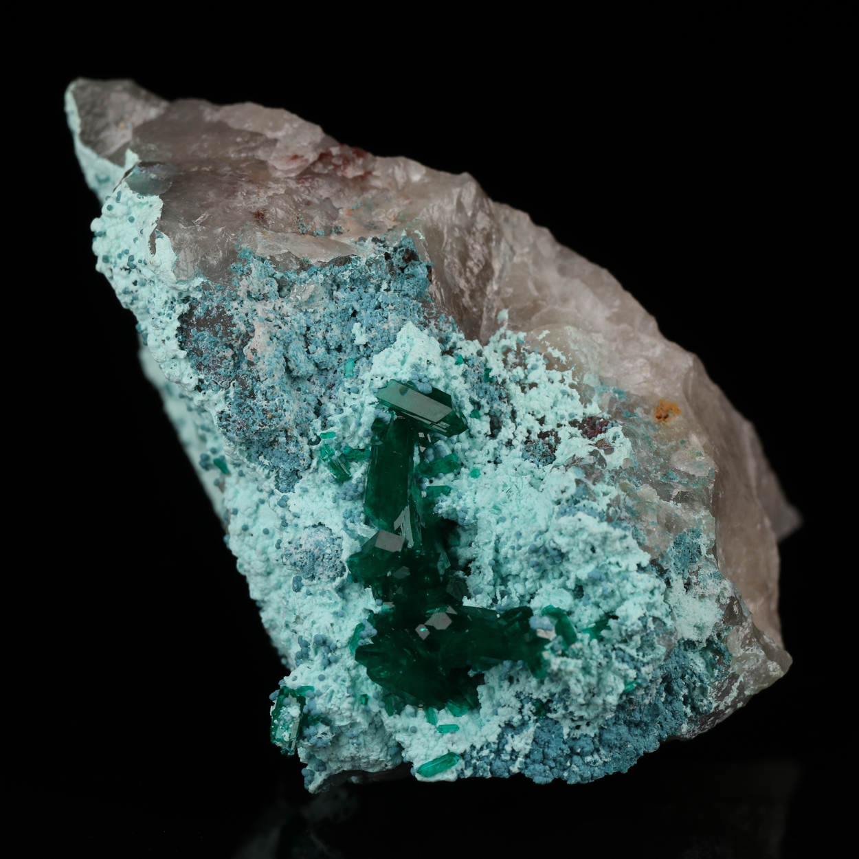 Shattuckite On Dioptase On Chrysocolla