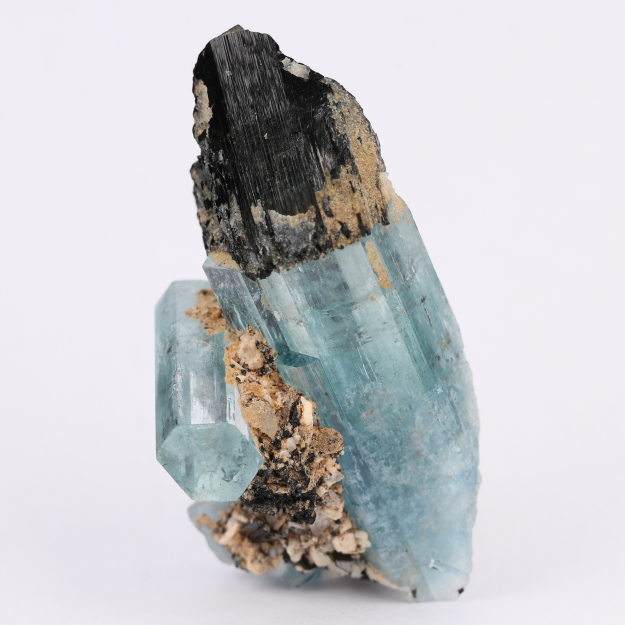 Feldspar On Aquamarine On Schorl