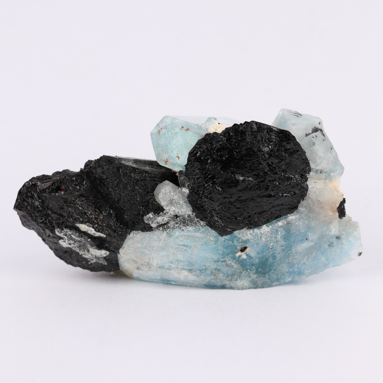 Feldspar On Aquamarine On Schorl