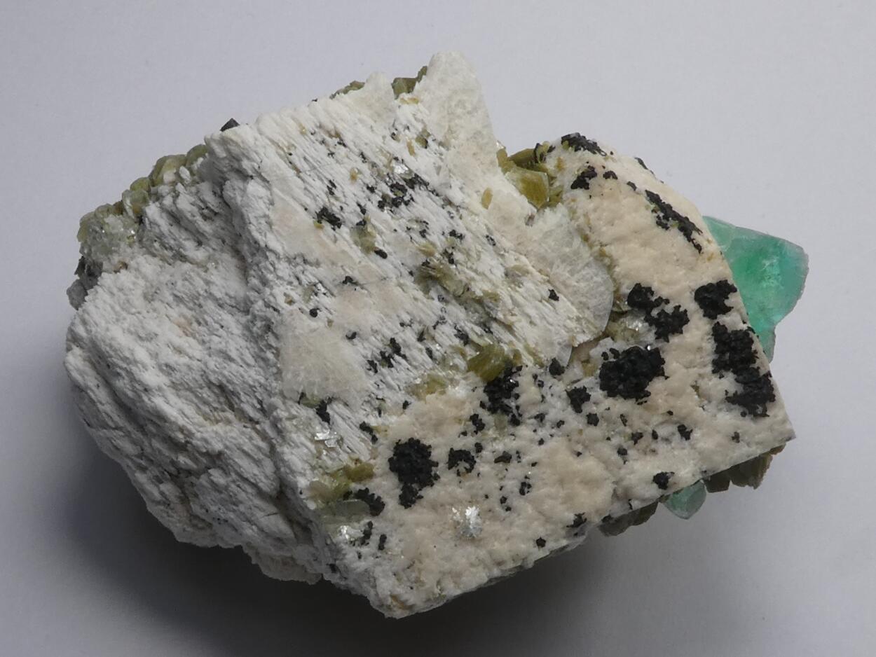 Fluorite With Muscovite & Schorl On Feldspar