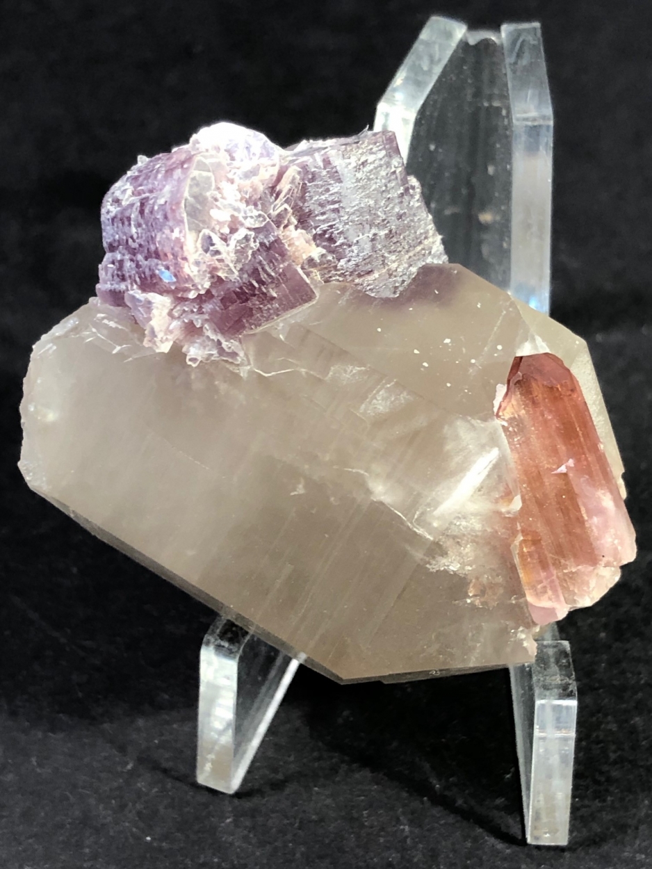 Elbaite With Lepidolite On Quartz