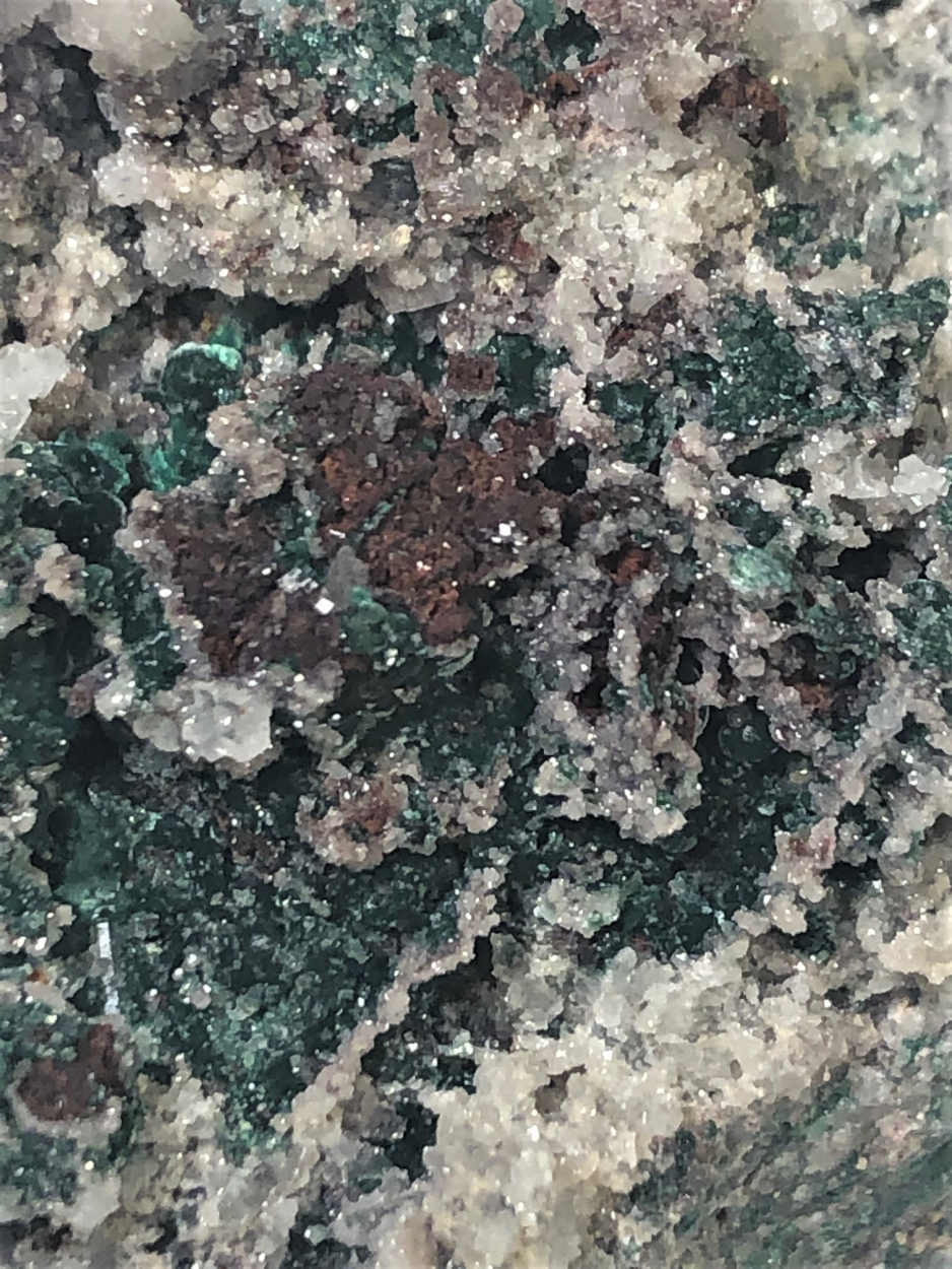 Native Copper With Malachite Calcite & Quartz