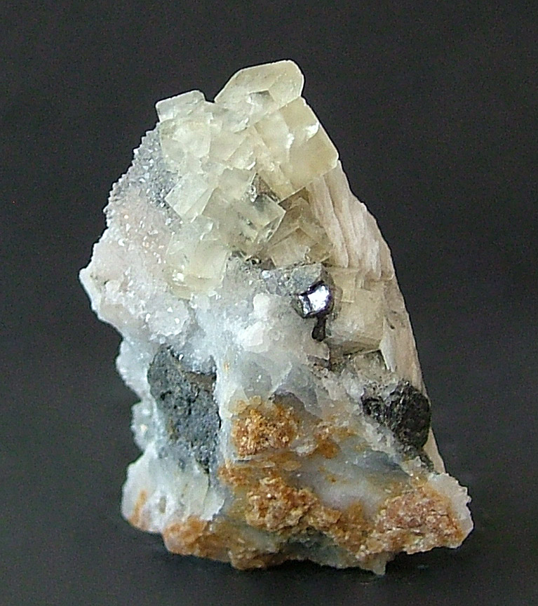 Fluorite With Galena On Quartz & Baryte