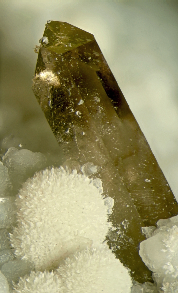 Baryte Strontianite & Smoky Quartz On Calcite