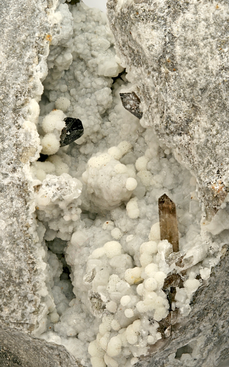 Baryte Strontianite & Smoky Quartz On Calcite