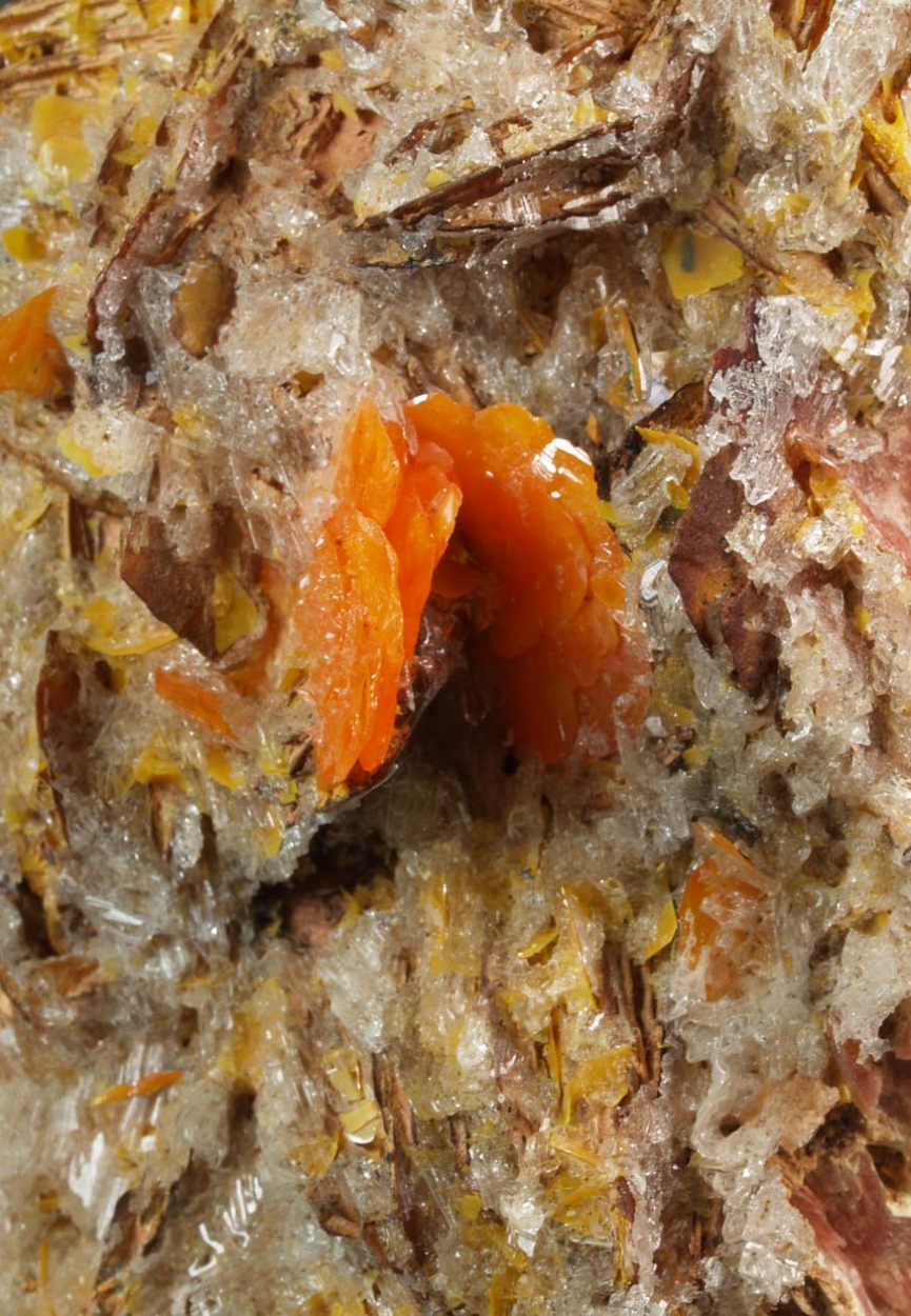 Wulfenite With Baryte Galena & Gypsum