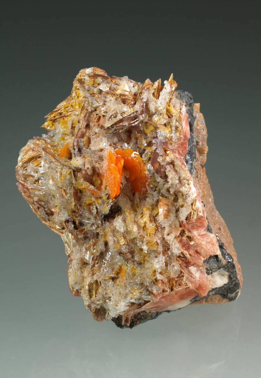 Wulfenite With Baryte Galena & Gypsum