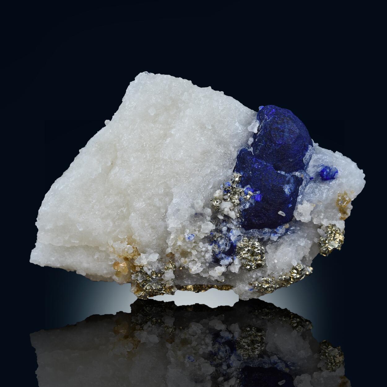 Lazurite With Afghanite & Pyrite On Calcite
