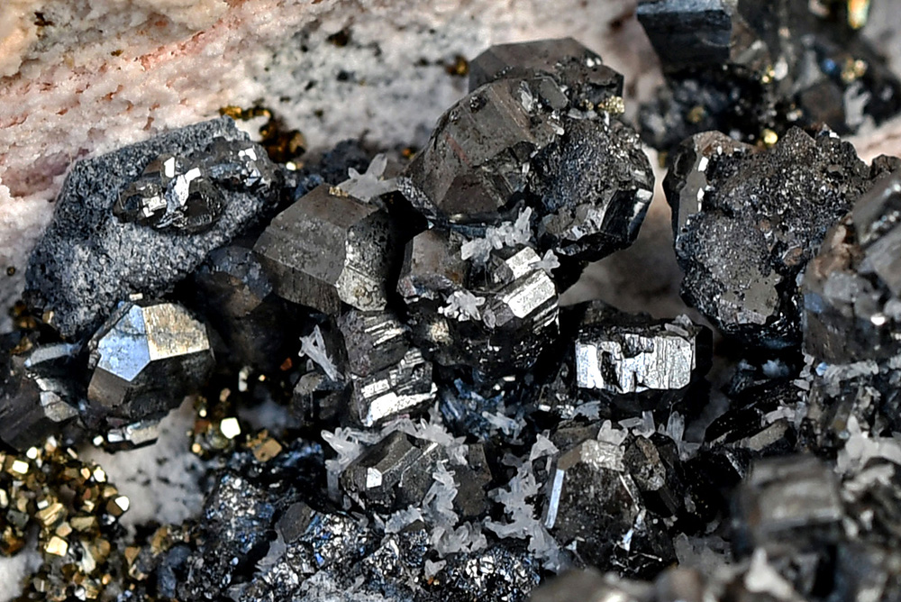 Bournonite & Pyrite On Manganoan Calcite
