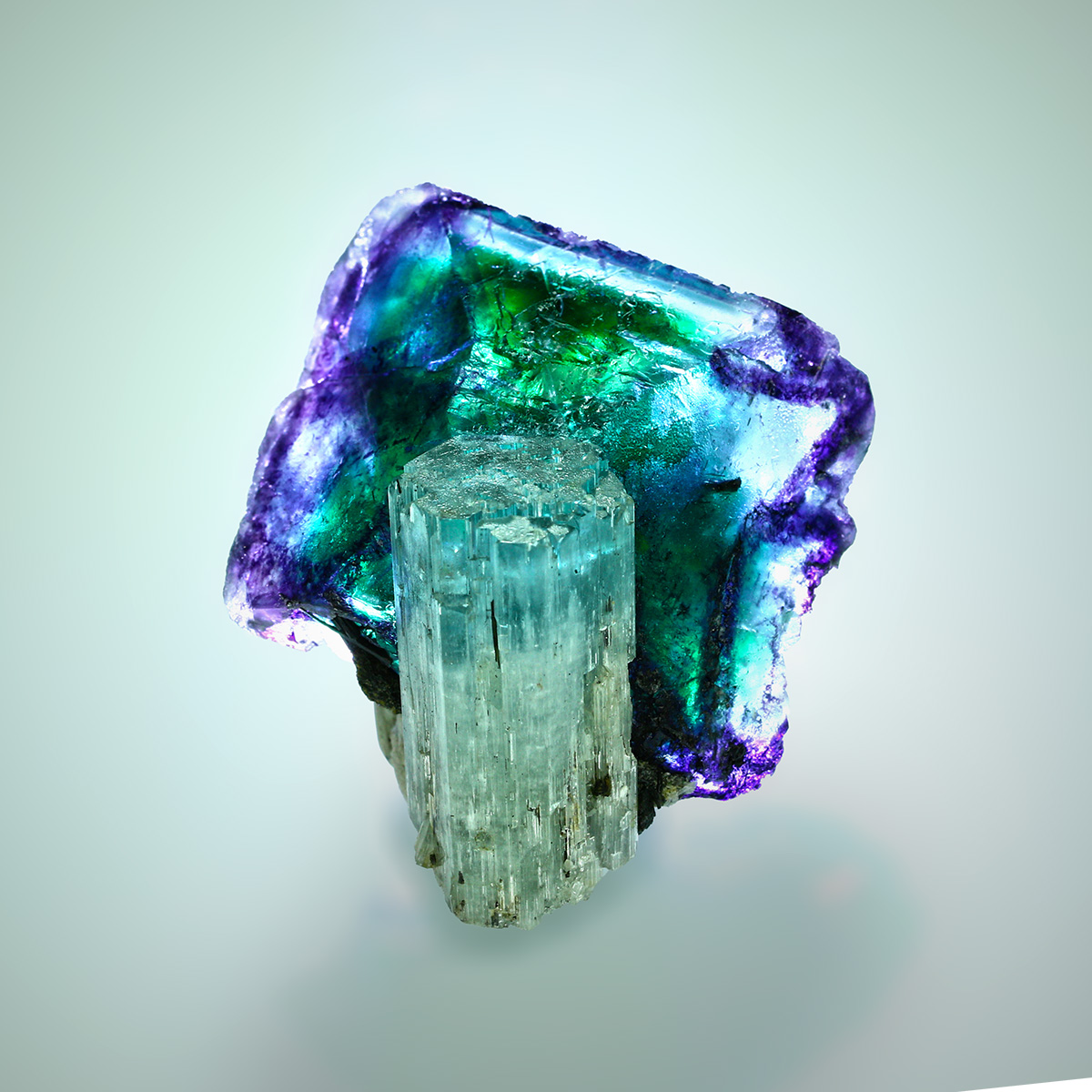 Aquamarine With Fluorite Quartz & Schorl