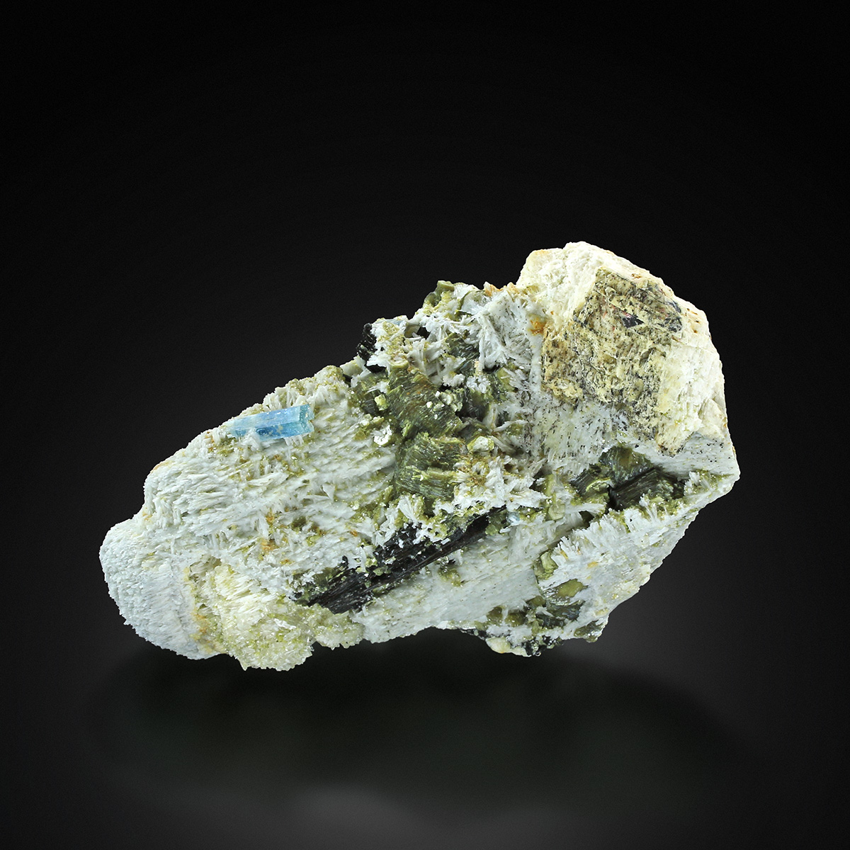 Aquamarine On Feldspar With Muscovite Schorl & Quartz