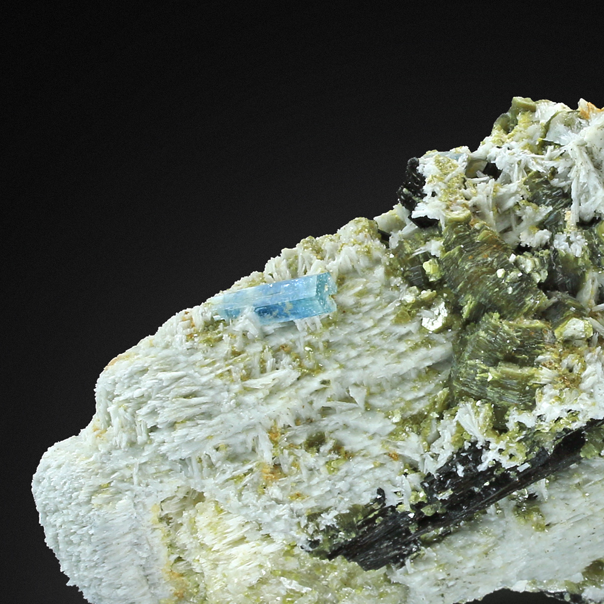 Aquamarine On Feldspar With Muscovite Schorl & Quartz