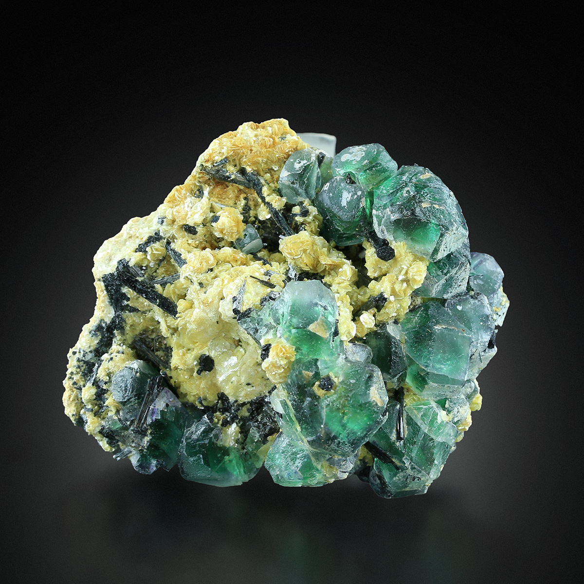 Fluorite With Schorl On Muscovite