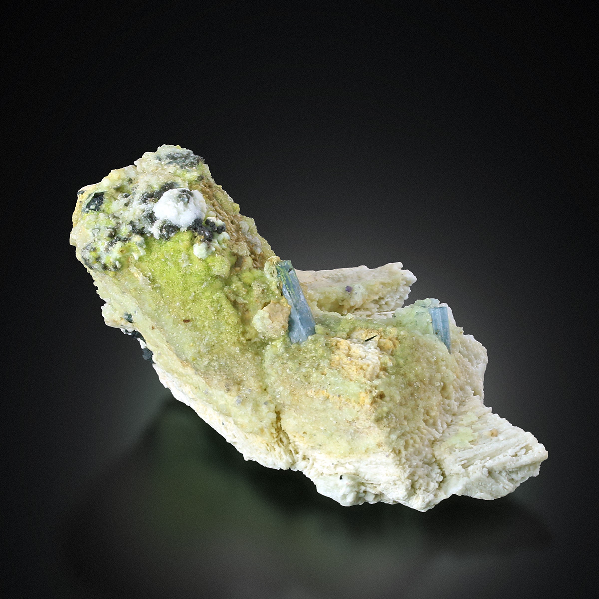 Aquamarine On Feldspar With Schorl & Hyalite Opal